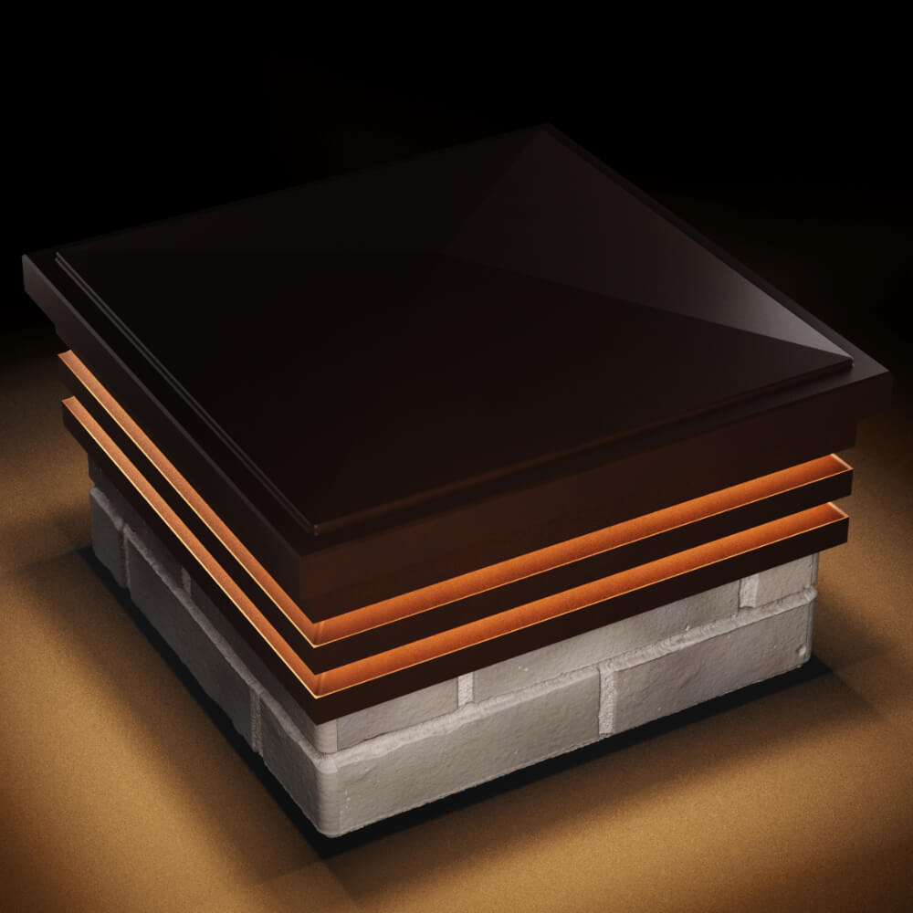 Колпак Zking Бона ХайТек Коричневый на столб 1.5х1.5 кирпича (385х385мм) с подсветкой в Солнечногорске фото