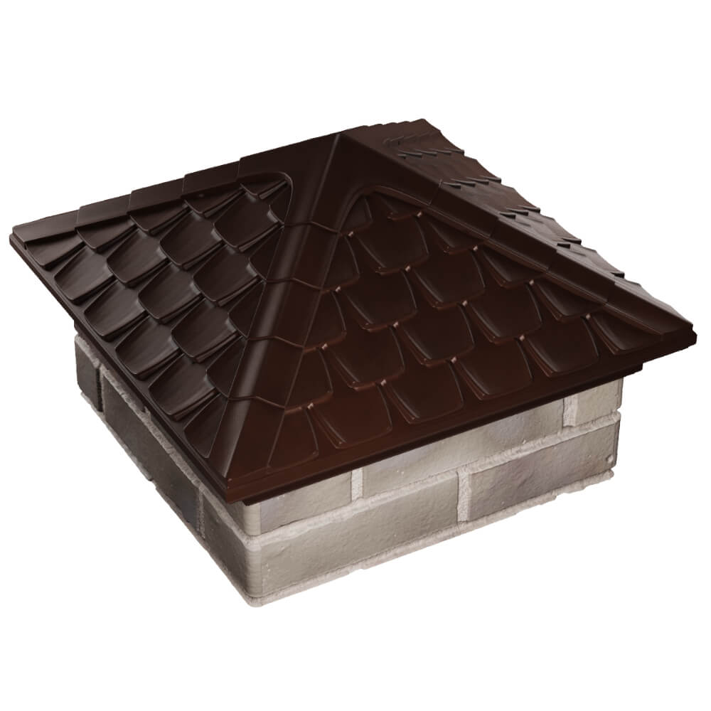 Колпак Zking Эльбрус Коричневый на столб 1.5х1.5 кирпича (385х385мм) в Солнечногорске фото