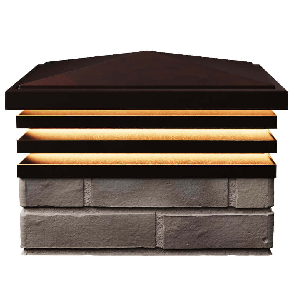 Колпак Zking Бона ХайТек Коричневый на столб 1.5х1.5 кирпича (385х385мм) с подсветкой в Солнечногорске фото